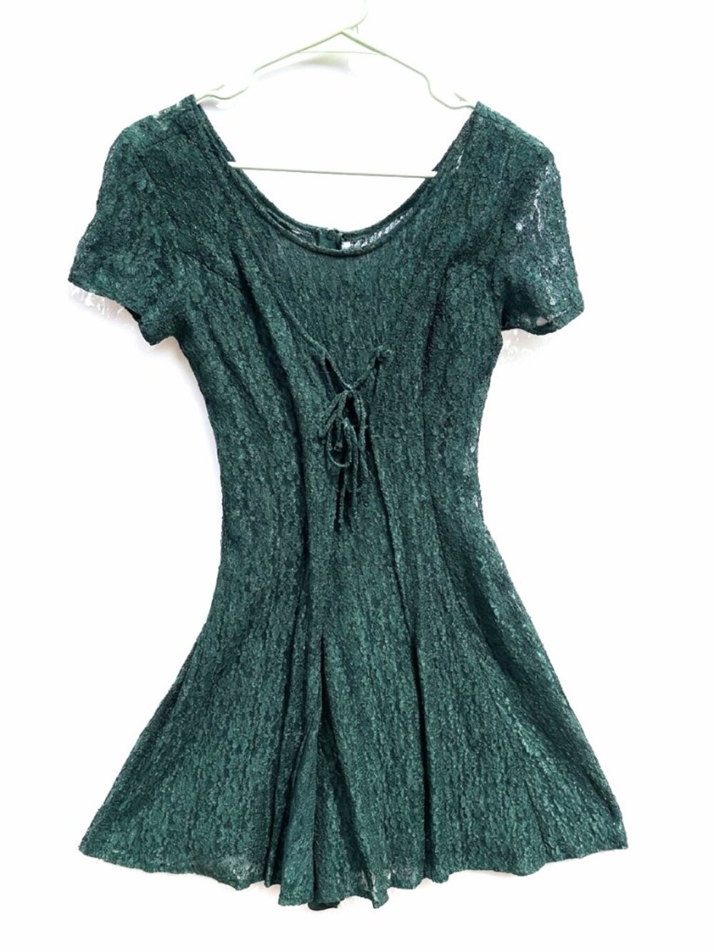 Vintage 90s All That Jazz Lace Short Sleeve Green mini Dress Grunge Fairycore - Picture 3 of 8